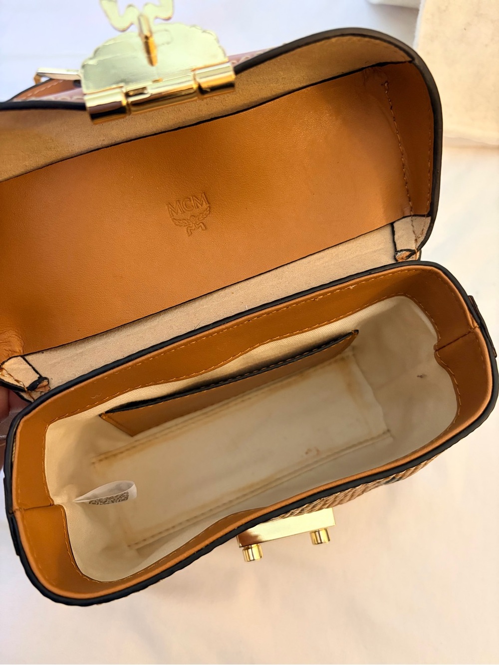 MCM Cognac & Black Visetos Logo Leather Crossbody Belt Bag - Picture 6 of 6